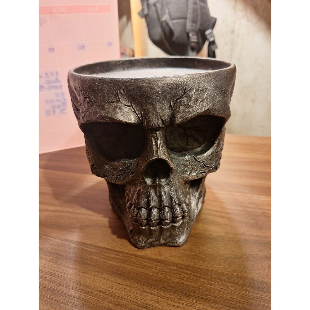 Homeworx by Harry Slatkin Skull Candle Pedestal-Dark Antique Silver